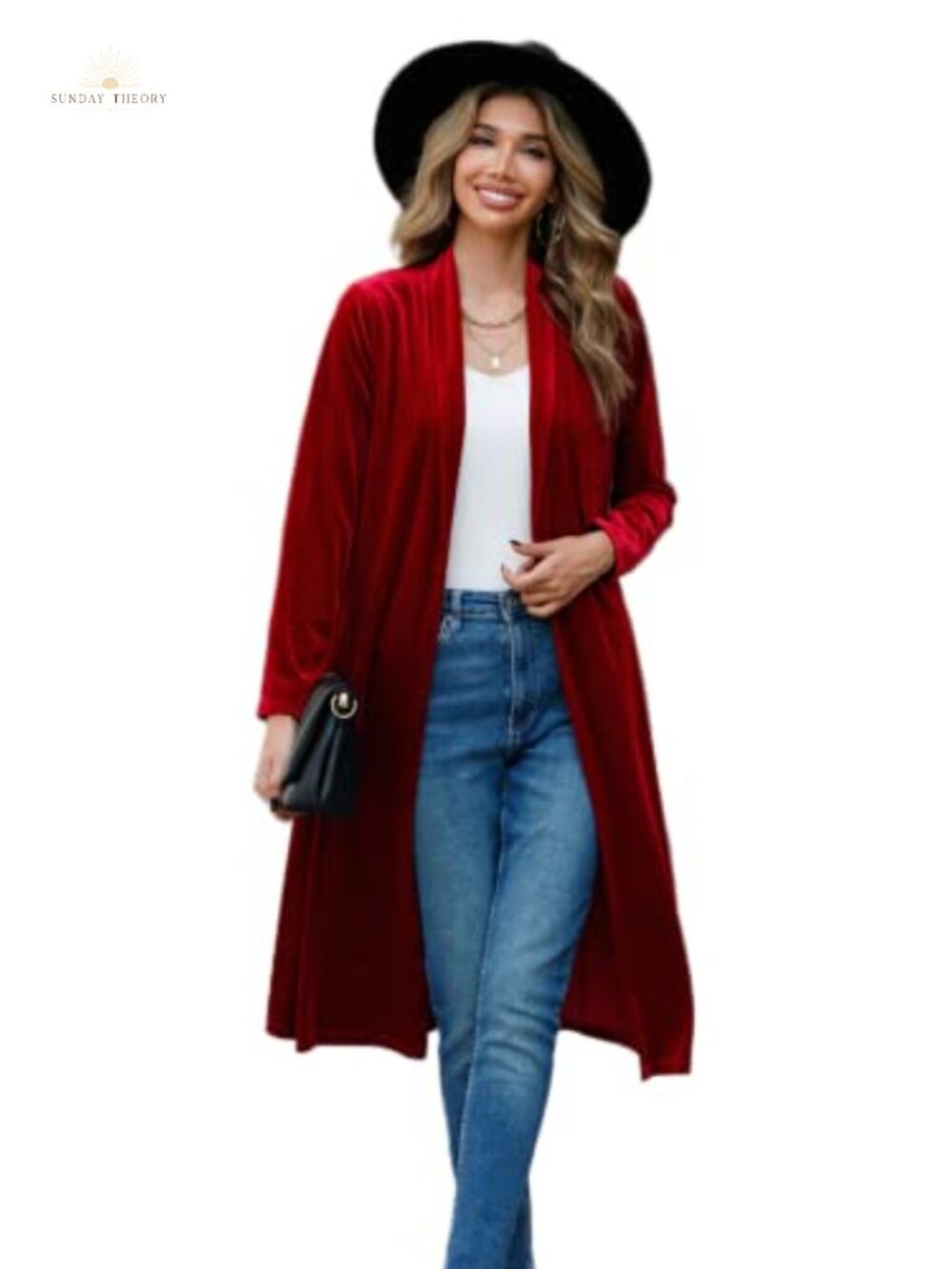 Velvet Open Front Long Sleeve Maxi Cardigan Casual Fall Layer